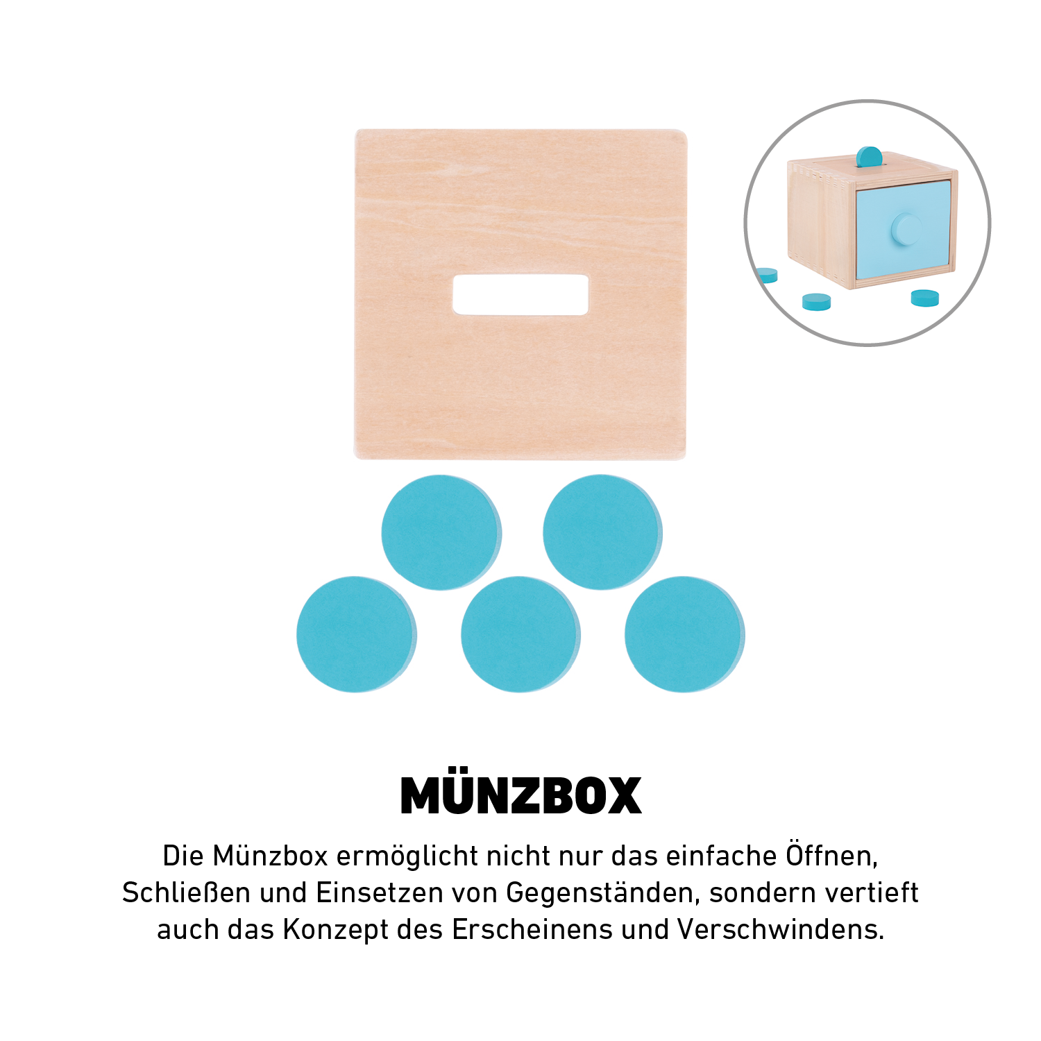 Montessori Würfel - Münzbox zur Förderung von Farben-, Formenverständnis und Feinmotorik